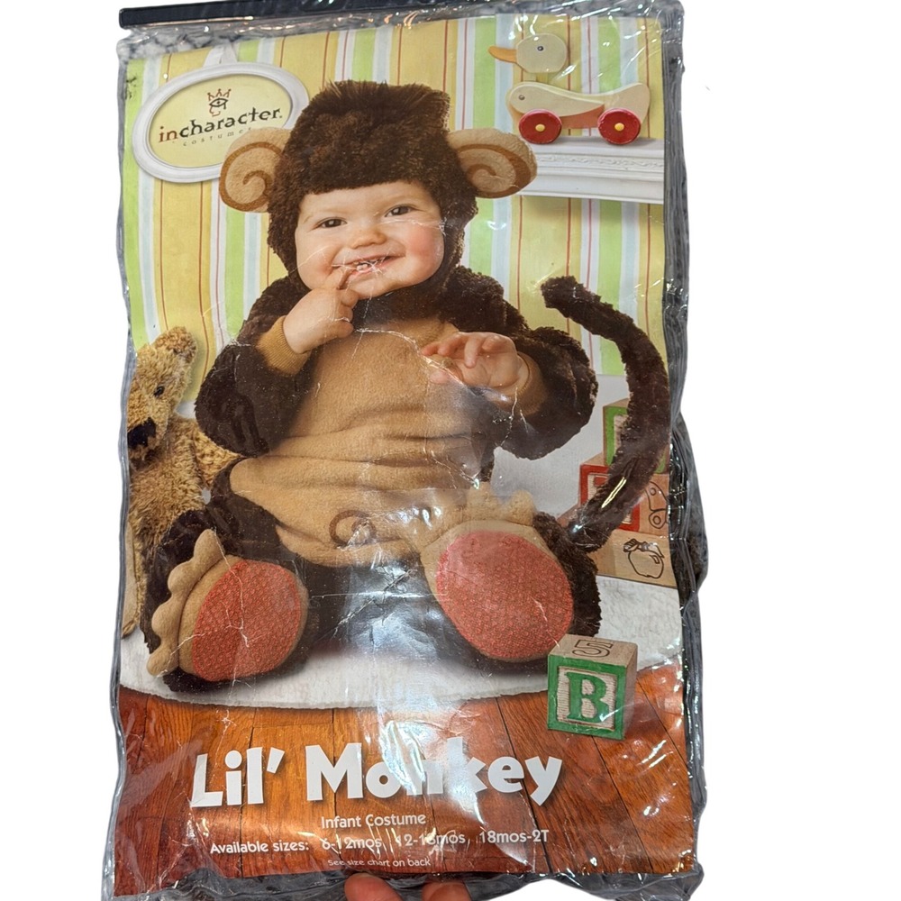 InCharacter Monkey Costume Infant Medium 12-18 Months Brown Plush Halloween Set